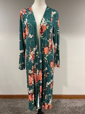 Torrid super soft Teal Floral animal print Duster Cardigan size 12